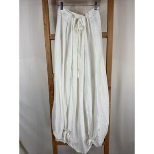 Krista Larson White Adjustable Waist Rushed Linen Skirt #1307 Size One Size